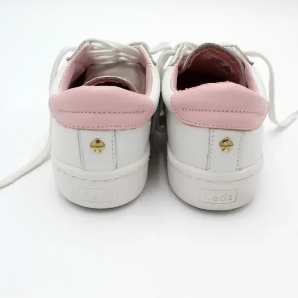 Kate Spade Keds Leather Sneakers Women 8 White Pink Heart Lips Charm Valentines - Picture 8 of 12